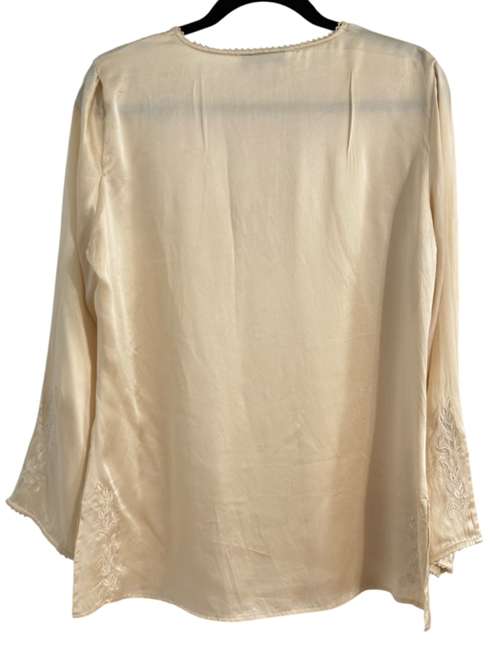 Ninety 100% Silk Ivory Embroidered Blouse Boho Tunic Bell Sleeve Size L - Picture 3 of 11